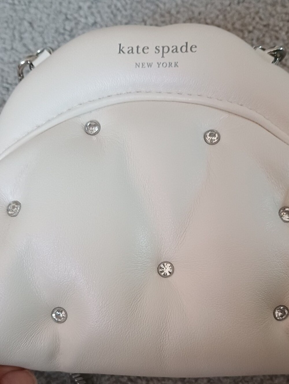 kate spade Cloud 9 White Quilted Crystal Accent Crossbody with Silver Chain - Picture 5 of 9